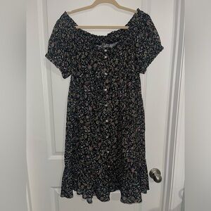 Anthropologie Black Floral Midi Dress